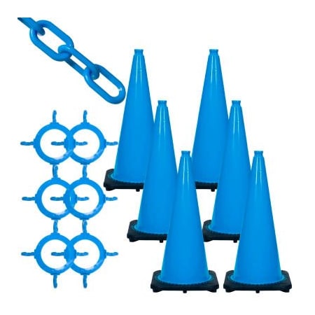 Gec Traffic Cone & Chain Kit, HDPE/PVC, 28 in Height, Blue 93224-6
